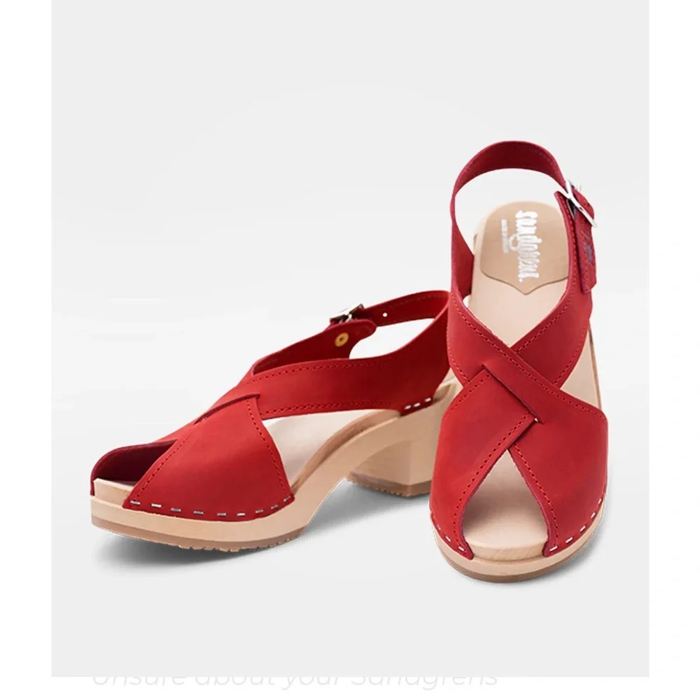 Sandgren Clog Sandals Red Nubuck Leather - Picture 11 of 12